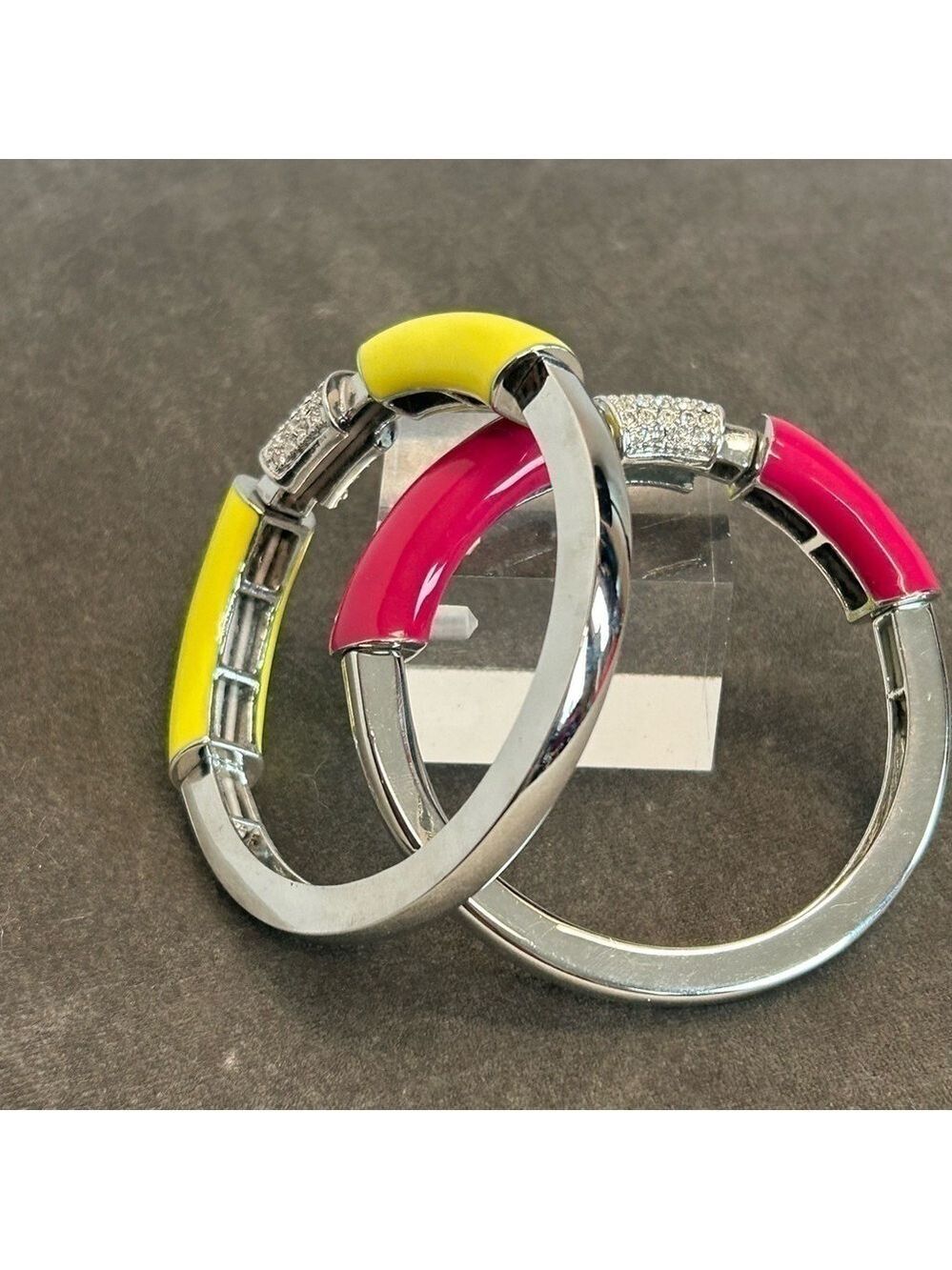 Neon Yellow hot Pink Lia Sophia Enamel/Rhinestone Stretch Bracelets